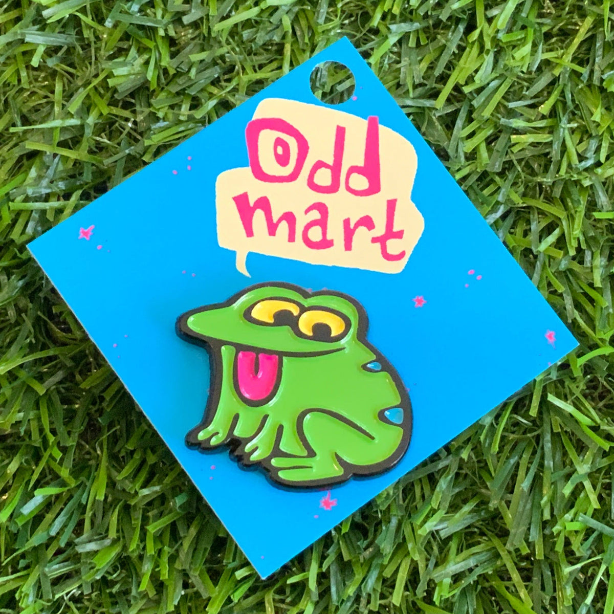 Odd Mart frogger guy pin